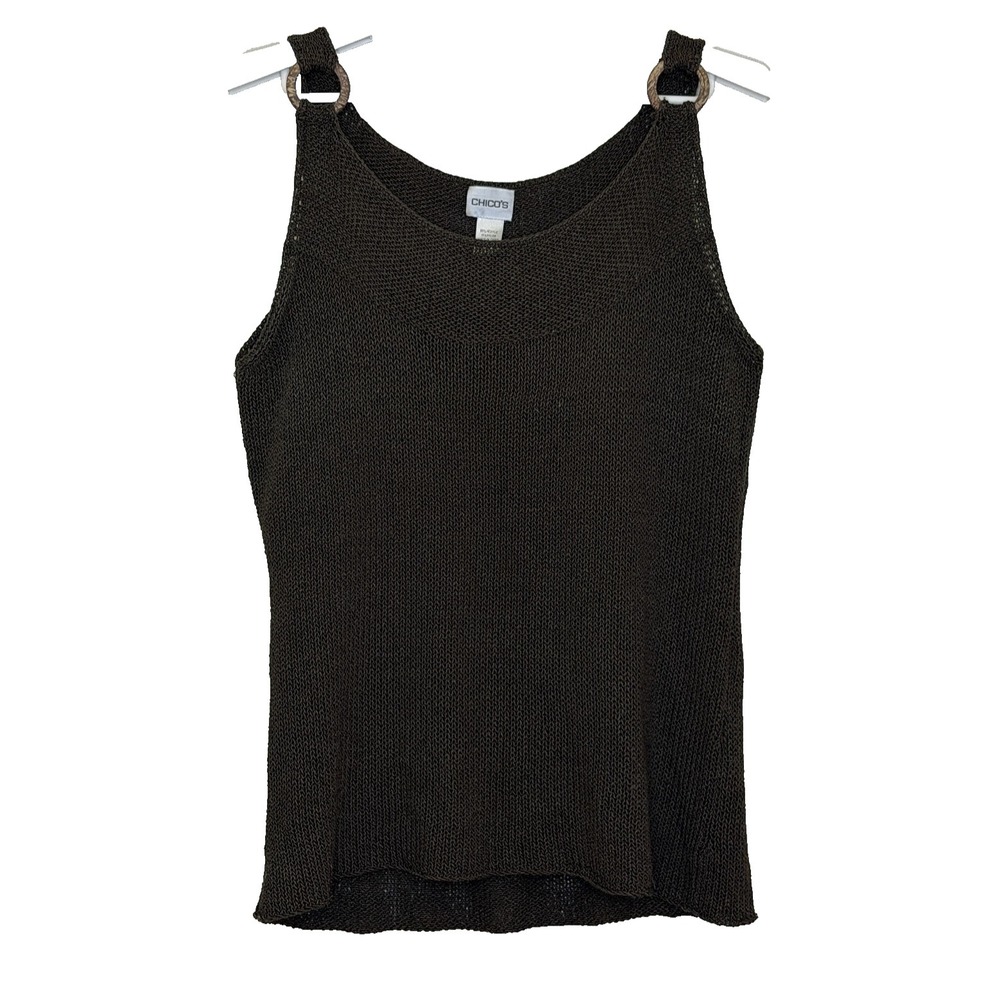 Chico's‎ Sweater Size 3 XL Brown Knit Sleeveless Round Neck Beachy Resort Cruise